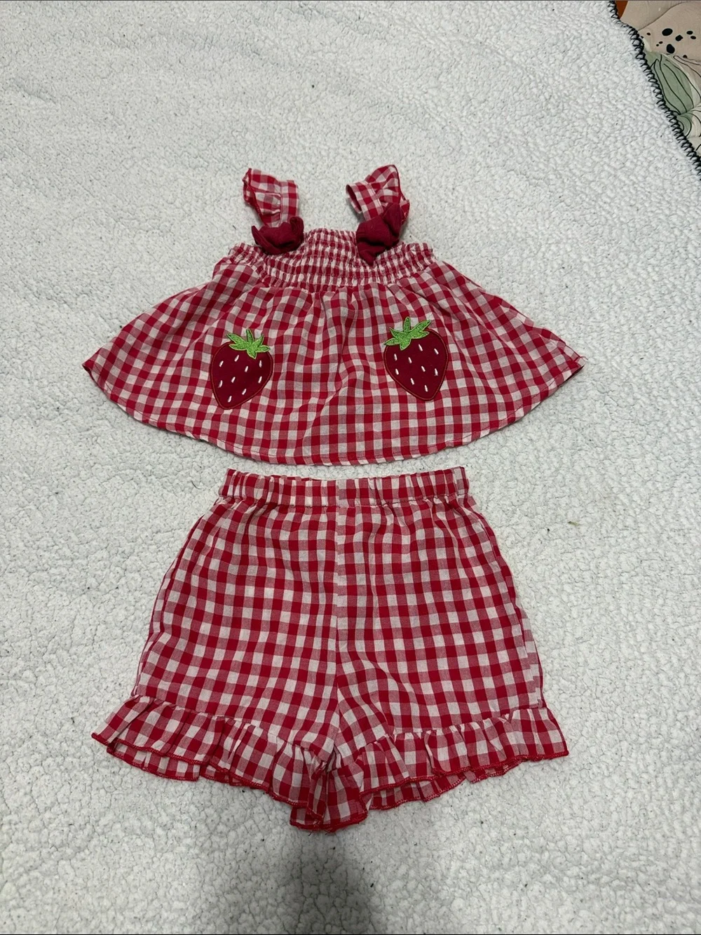 Red Gingham Strawberry Two-Piece Set